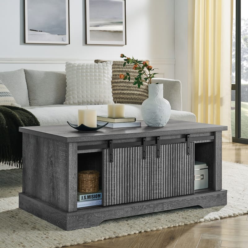 41.3 Inch Coffee Table with Storage and Sliding Wood Door
