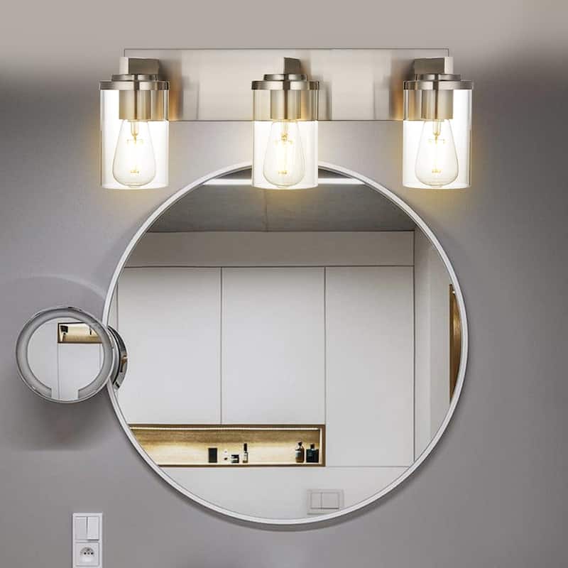 Vinluz Brushed Nickel Vanity Lights with Seeded Glass Shade
