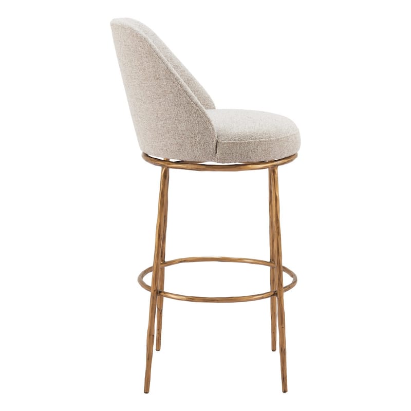 HomeRoots 32" Beige And Gold Fabric And Steel Bar Height Swivel Bar Chair