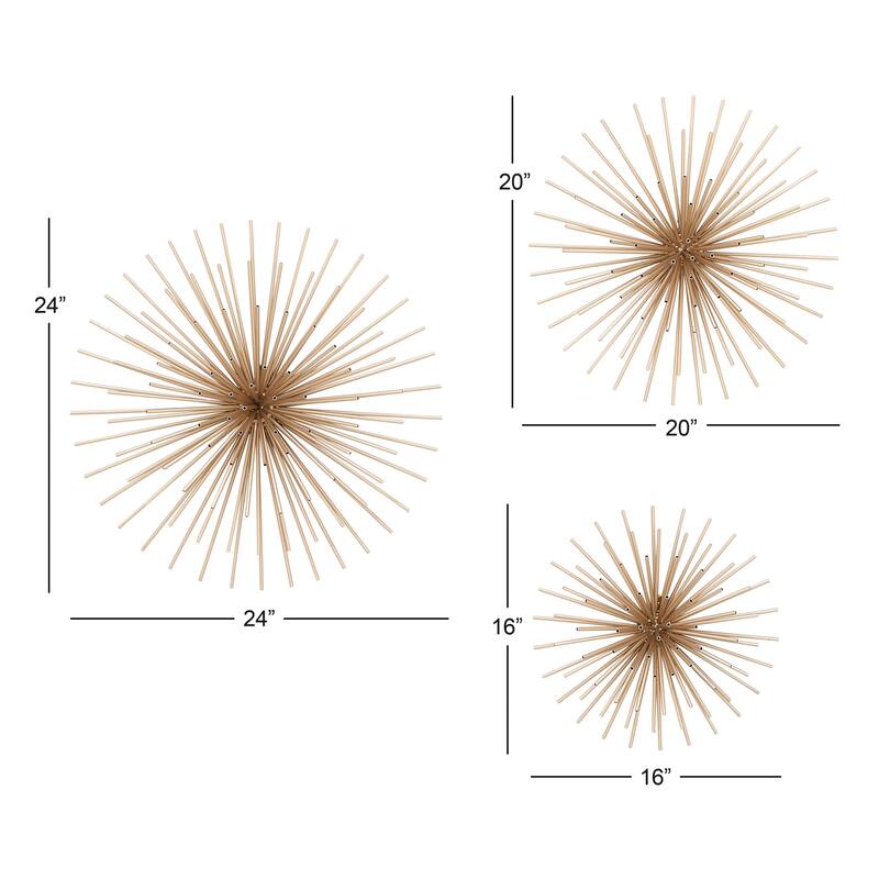 Metal Starburst 3D Home Wall Decor - Set of 3 Gold, Silver, Copper - CosmoLiving by Cosmopolitan
