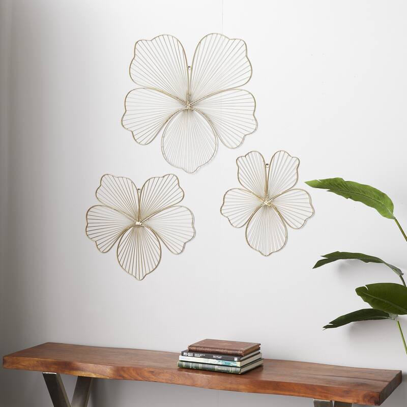 Metal Floral Home Wall Decor - Set of 3 Gold - CosmoLiving by Cosmopolitan