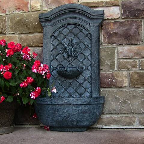 Sunnydaze Rosette Solar-Only Outdoor Wall Water Fountain - Lead Finish