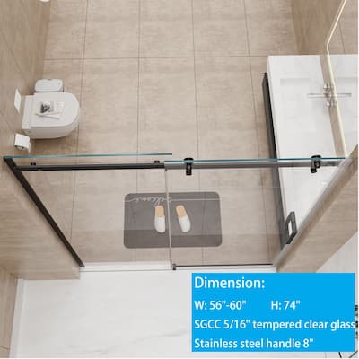 60''W Glass Frameless Shower Door, Shower Sliding Door in Black/Chrome