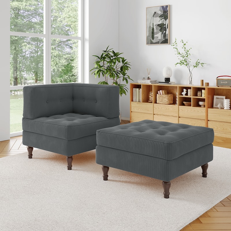 Corduroy L-shape Modular Corner Sectional Sofa with Reversible Storage Ottoman