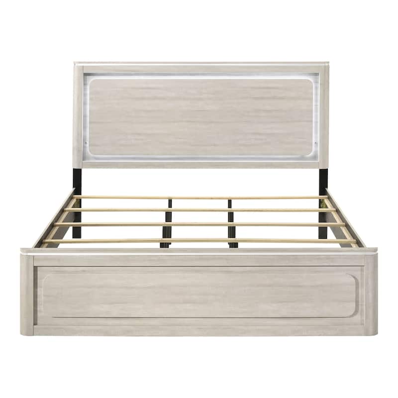 Furniture of America Krale Modern Grey Wood Panel Bed with LED on Headboard