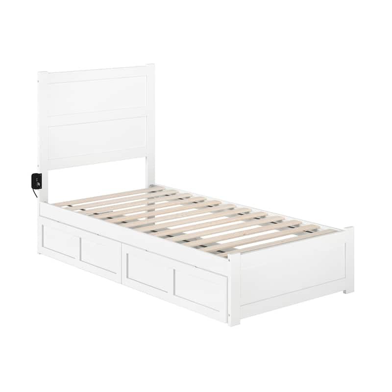 NoHo Twin Bed with Footboard and 2 Drawers in White
