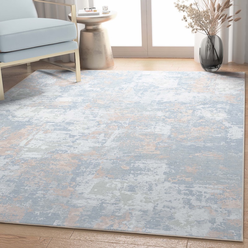 Well Woven Abstract Marrakech Modern Brushstroke Flat-Weave Rug - Blue Coral - 7' 7" x 9' 10" - Rectangle