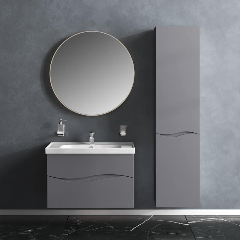 Modern Wall-Mounted Bathroom Vanity with Washbasin Wave Gray Matte Non-Toxic MDF-26"-Omega R-line 32"
