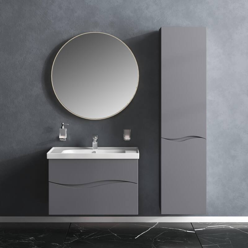 Modern Wall-Mounted Bathroom Vanity with Washbasin Wave Gray Matte Non-Toxic MDF-26"-Simple 40"