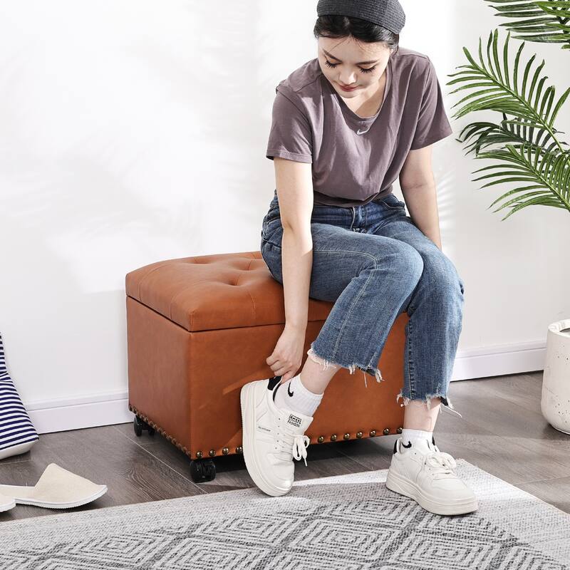 Adeco High End, Classy, Tufted Storage Bench, Ottoman Footstool