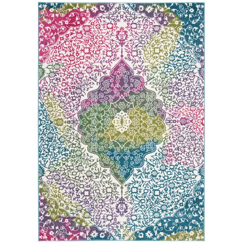 SAFAVIEH Watercolor Sierra Modern Abstract Medallion Rug - 5'3" x 7'6" - Ivory/Fuchsia