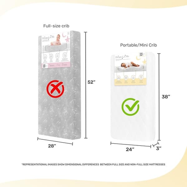 dimension image slide 4 of 6, Evolur Rest EZ 2 in 1 Mini Crib Mattress
