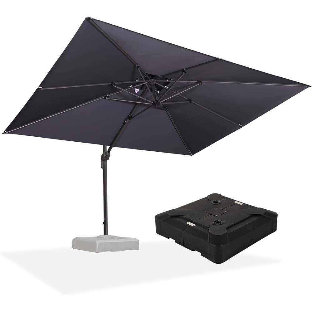 PURPLE LEAF Premium Rectangular Patio Cantilever Umbrellas with Tilt-and-Crank with Base