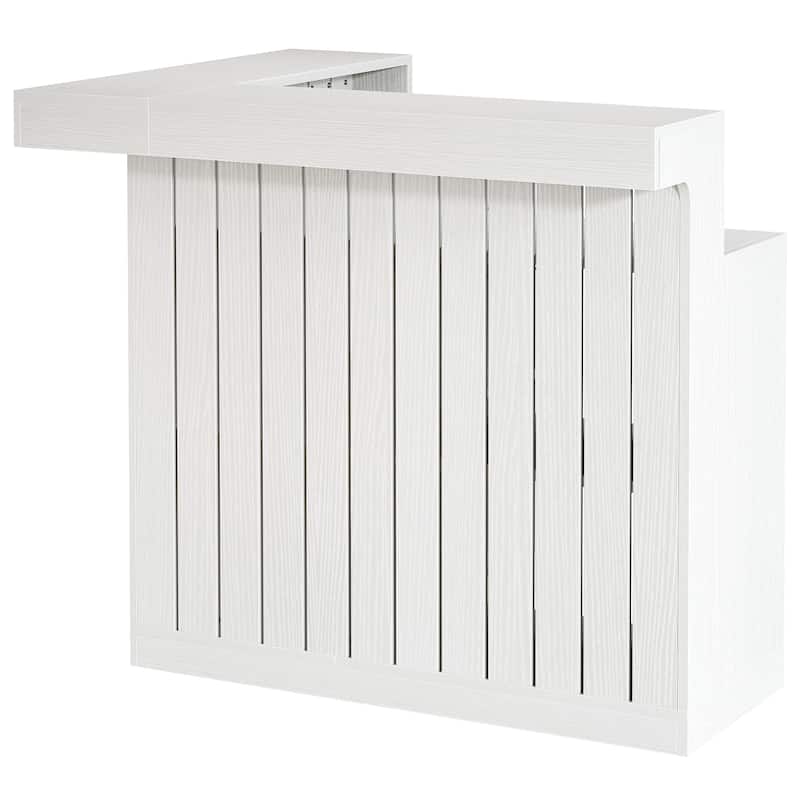 Home Bar Unit, Corner Liquor Bar Table with Storage Shelves & Wine Glass Holder, Pub Reception Accent Cabinet Desk