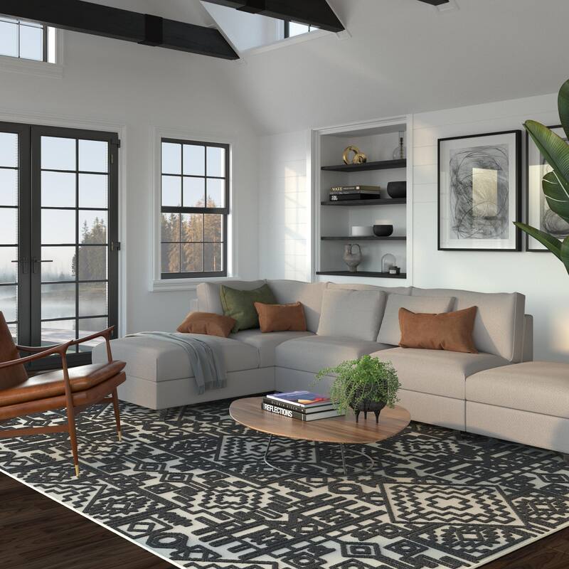 Napa Mercana Ivory and Black Chenille High-Low Area Rug - 2'3" x 12' Runner