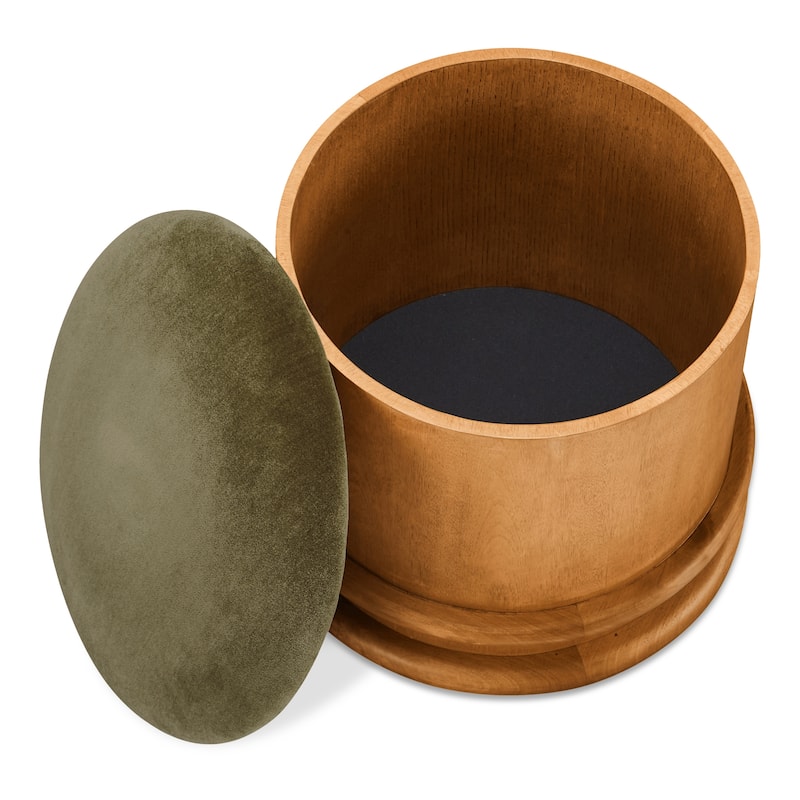 NADAAL STUDIOS Breyson Storage Stool, Mushroom-Inspired Silhouette, Solid Birch Base, Olive