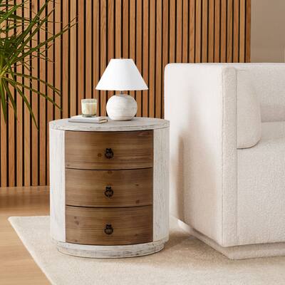 COSIEST Modern Round Solid Wood Storage Chest with 3 Drawers
