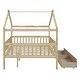 preview thumbnail 9 of 8, Full Size Wooden House Bed with Two Drawers and Fence, Natural