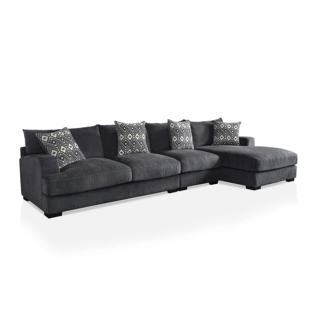 L Shaped Sectional with T Cushioned Seat, Large, Gray