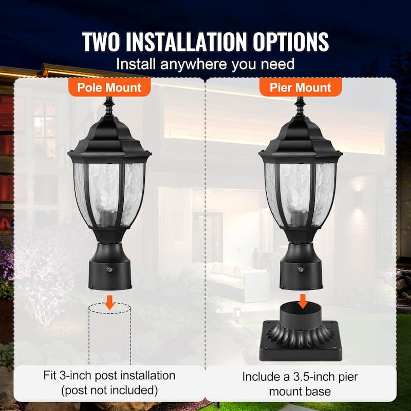 2 Pack Dusk to Dawn Outdoor Post Light, Waterproof Lamp Post Light Fixtures with Pier Mount Base Glass Shade
