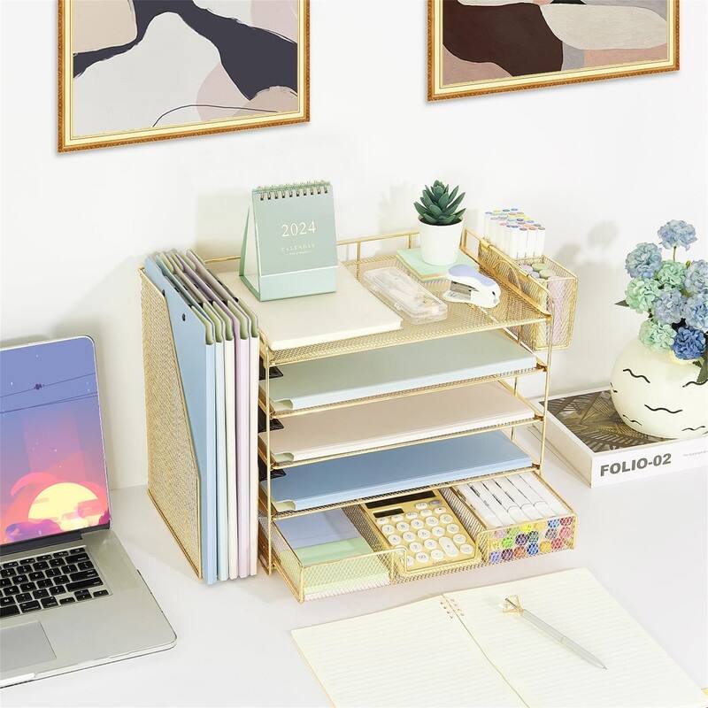 5 Tier Desk Accessories & Workspace Desk - 16.15"D x 9.45"W x 11.25"H
