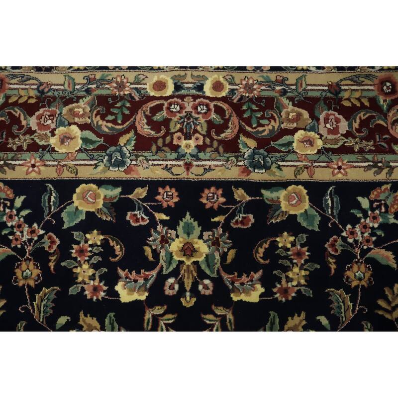 Hand Knotted Oriental 100% Wool Carpet Traditional All-Over Black Aubusson Area Rug - 10' 2'' X 7' 10''