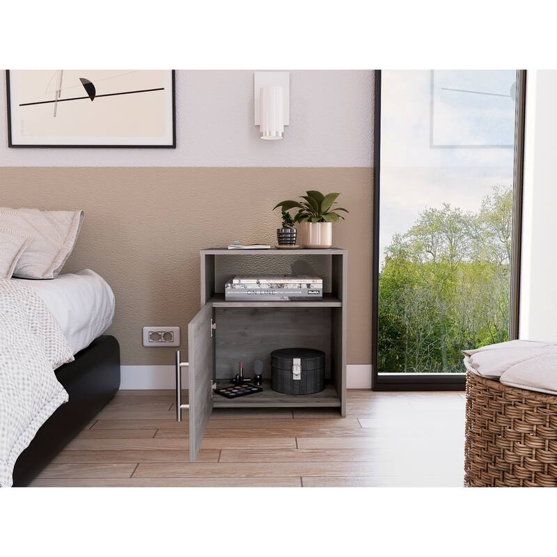 FM Furniture Bristol Nightstand with Cabinet and Open Shelf