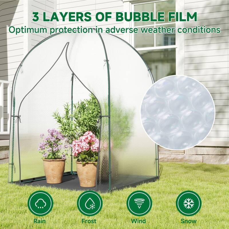 Portable Greenhouse for Outdoors, Bubble Film Cover, Zippered Door