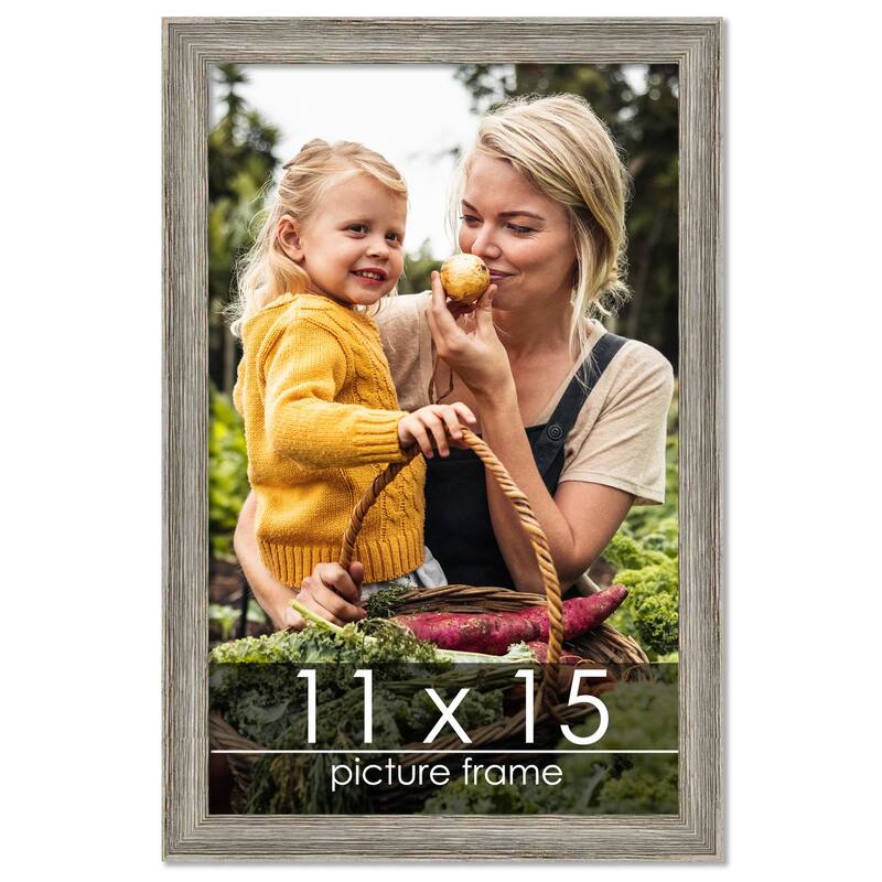 11x15 Grey Rustic Thin Barnwood Picture Frame - UV Acrylic, Foam Board Backing, Hanging Hardware - Holds 11x15 Photo