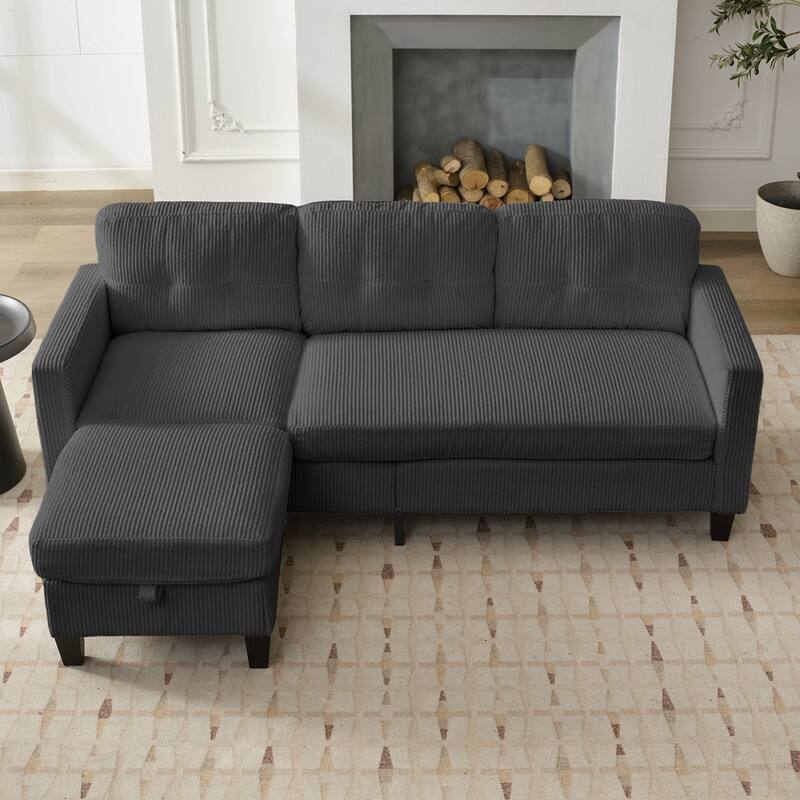 Mixoy 76'' L-Shaped Small Sofa Couch,3-Seater Corduroy Sectional Sofa with Storage Ottoman