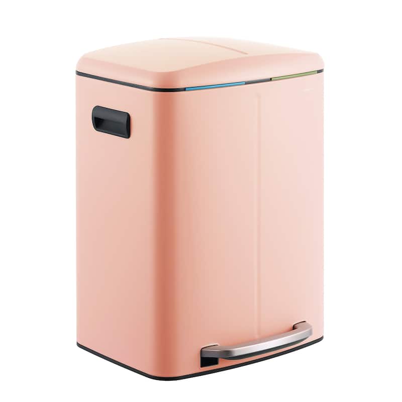 happimess 10.6-Gallon Double Bucket Trash Can with Soft Close Lid - Flamingo Pink