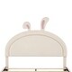 preview thumbnail 9 of 42, Upholstered Rabbit-Shape Bed Frame with 2 Storage Stools, Twin/Full Size elvet Platform Bed with Cartoon Ears Shaped Headboard