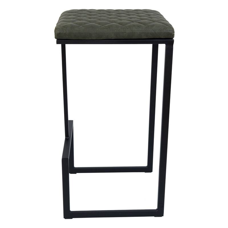 Quincy Leather Counter Barstool – Upholstered Square Seat with Quilted Back, Footrest, and Metal Legs for Kitchen or Dining Area