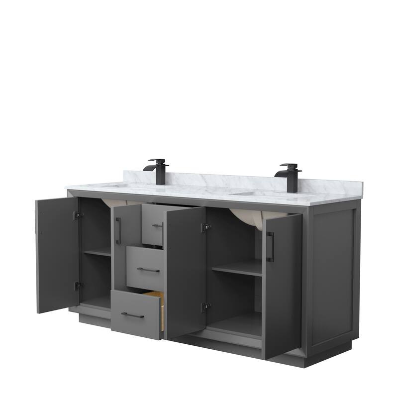 Strada 72-Inch Double Vanity Set, Carrara Marble Top