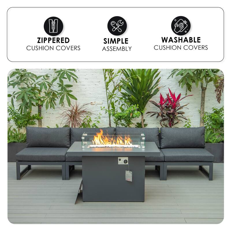 Chelsea Modern 5-Piece Aluminum Outdoor Patio Conversation Set with Coffee Table with Removable and Washable Cushion Covers