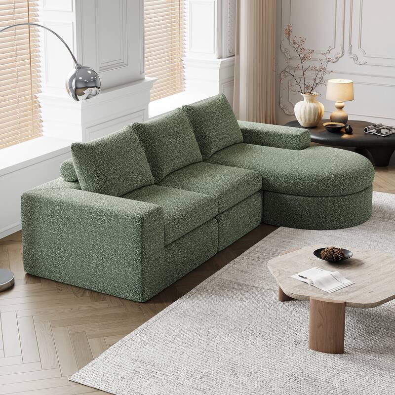 99-Inch Chenille Cloud Curved Sectional Sofa with Chaise, L-Shaped Modern Boneless Couch with Deep Seats,Sectional Sofa - Green