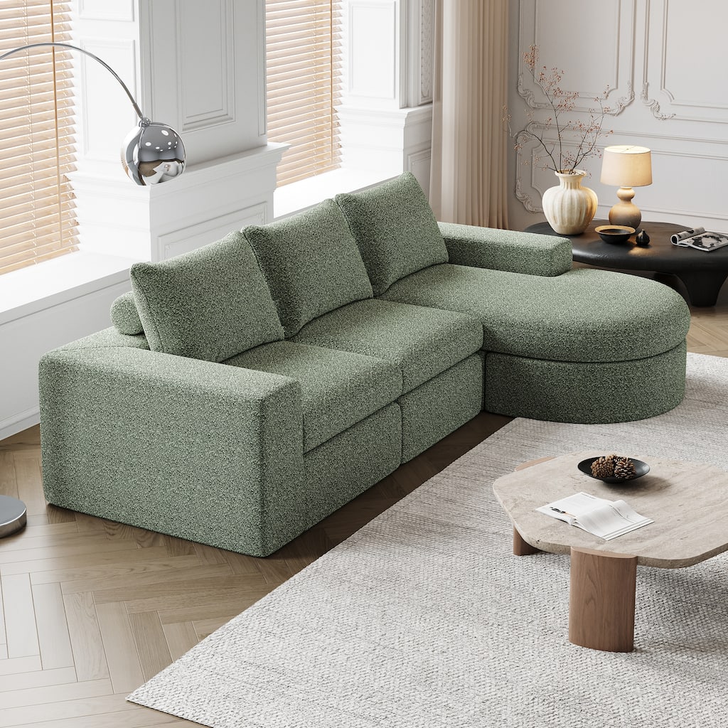 99-Inch Chenille Cloud Curved Sectional Sofa with Chaise, L-Shaped Modern Boneless Couch with Deep Seats,Sectional Sofa