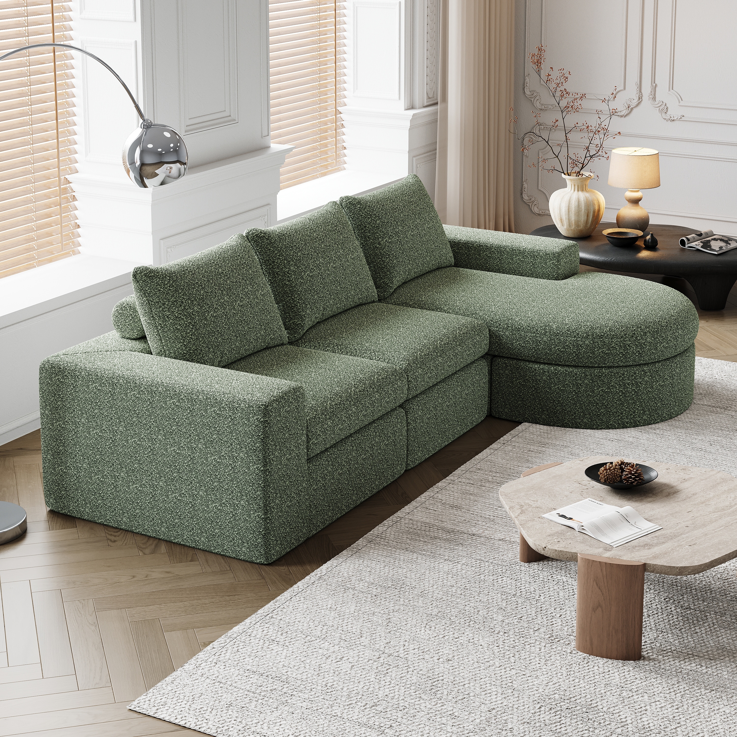 99-Inch Chenille Cloud Curved Sectional Sofa with Chaise, L-Shaped Modern Boneless Couch with Deep Seats,Sectional Sofa