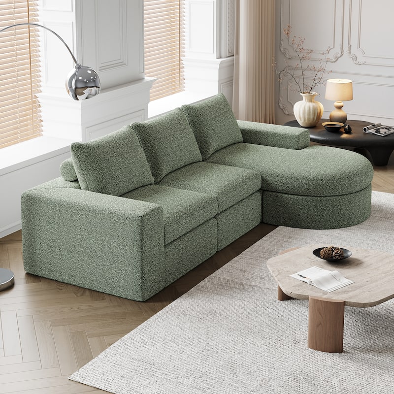 Roomfitters 99" Modern Chenille Cloud Curved Sectional Sofa with Chaise, L-Shaped Couch, for Living Room or Apartment