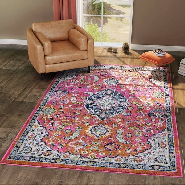 Vintage Red Floral Border Area Rugs Machine-Made Oriental Rugs - Bed ...