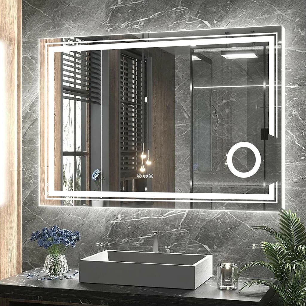 LED Backlit Dual Light Bathroom Mirror Makeup Anti-Fog with Magnifier