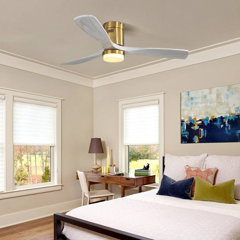 Modern Embedded Ceiling Fan Light with Lighting and 3 Wooden Blades, Reversible DC Motor for Bedroom and Lounge Area