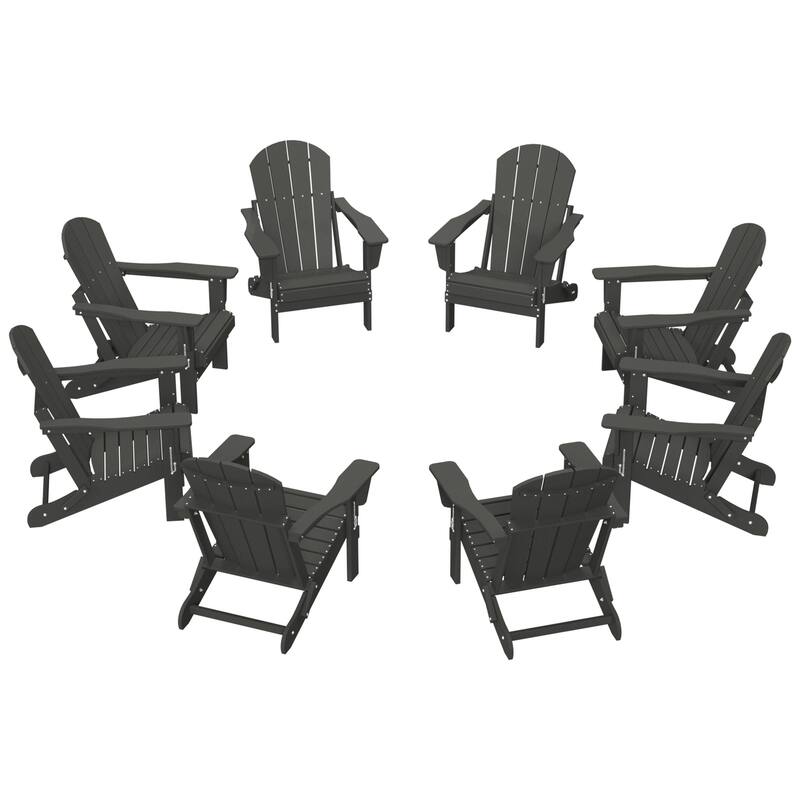 Laguna Hdpe All Weather Outdoor Patio Foldable Adirondack Chairs (Set Of 8) - Gray