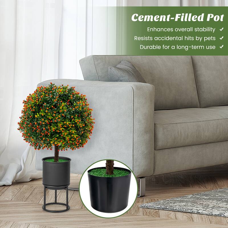 Costway 22'' Artificial Boxwood Topiary Ball Tree 2-Pack Faux Potted - See Details