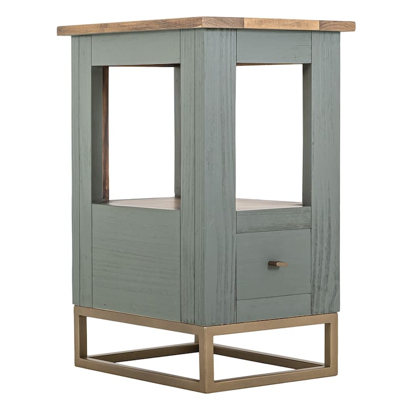 Timmy Chairside Table, 1 Drawer, Sage Green Pine Wood, 18 Inch