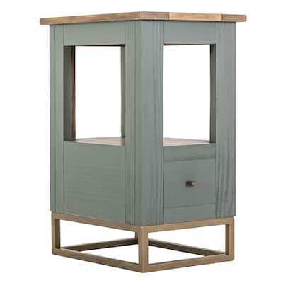 Timmy Chairside Table, 1 Drawer, Sage Green Pine Wood, 18 Inch