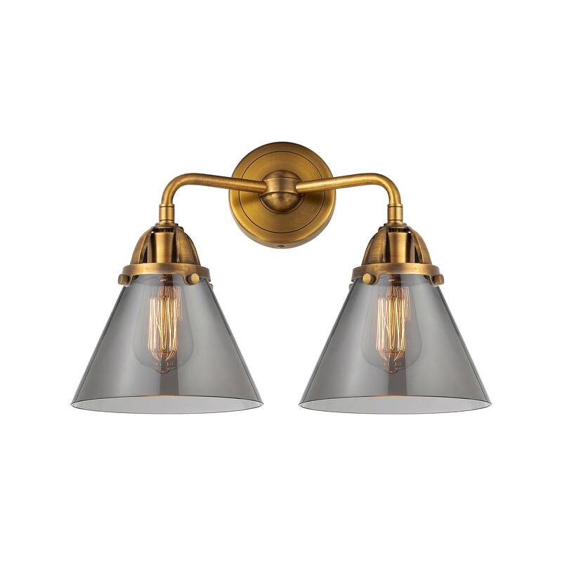 Innovations Lighting Nouveau 2 Cone - 2 Light 16" Bath Vanity Light - Brushed Brass/Light Smoke