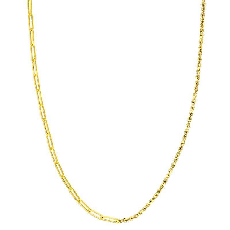 Marquee Jewels 14K Solid Yellow Gold 50/50 Paperclip and Rope Chain- 18 Inch