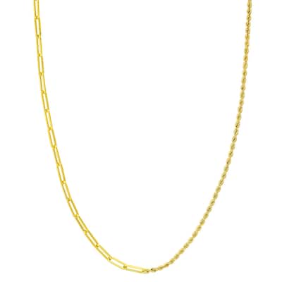 Marquee Jewels 14K Solid Yellow Gold 50/50 Paperclip and Rope Chain- 18 Inch