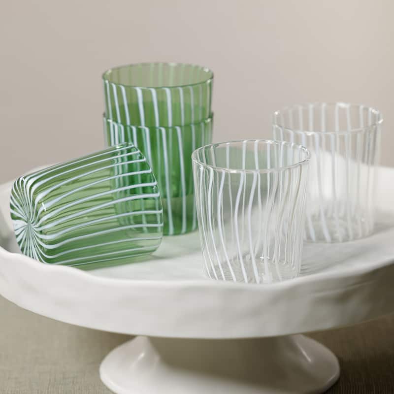 Marina White Stripe Glass Tumblers, Set of 6